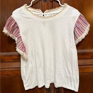 THML White Flutter Sleeve Ruffled Tee